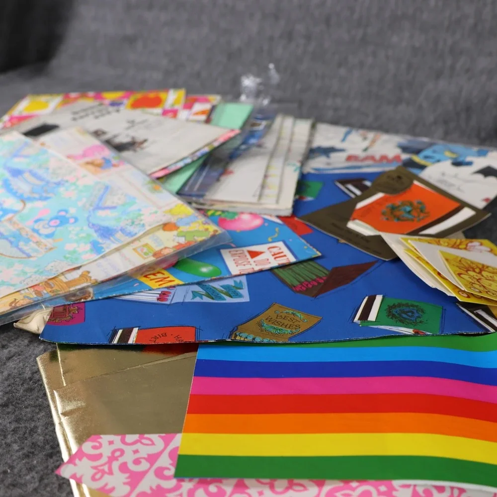 Vintage Wrapping Paper Sheets Lot Retro Birthday Kids Batman Gremlins Designs